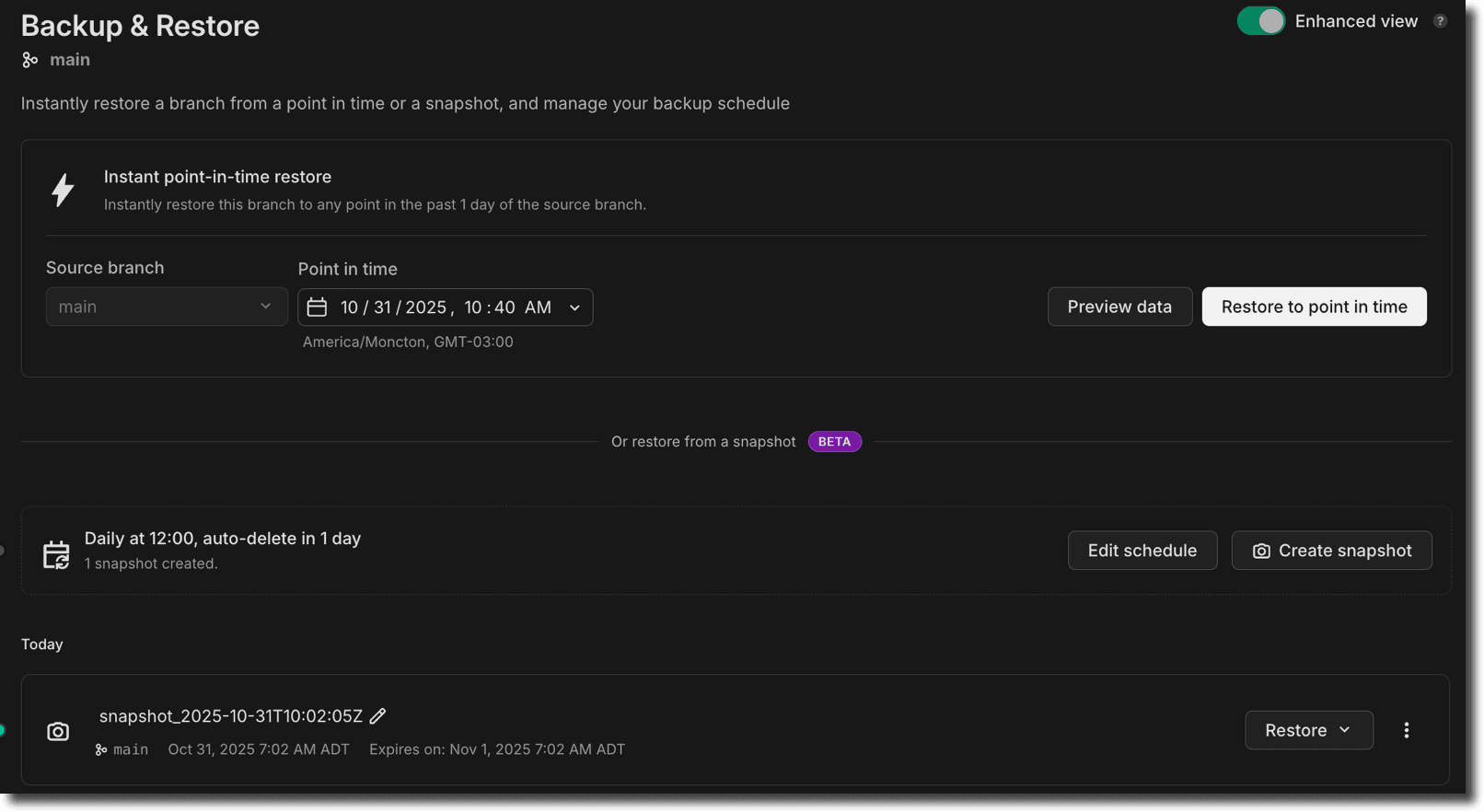 Backup and restore page